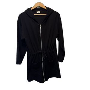 PB Collections Y2K Black Hooded Zip Front Cotton Cardigan Sweater Jacket L USA